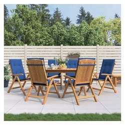 vidaXL Gartenstuhl Gartenstühle mit Kissen 6 Stk. Massivholz Teak (6 St) blau 120 cm x 3 cm