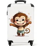 NoBoringSuitcases.com© Kinderkoffer Affe - Braun - Aquarell - Tiere - Mädchen - Jungen 55x35x20cm, 4 Rollen, Kinder Koffer Klein, Trolley Handgepäck, Reisekoffer bunt 35 cm x 55 cm x 20 cm
