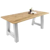 Sam Esszimmertisch Schweizer Kante massiv & geölt Eiche 200x100 silber A-Gestell Lotte - Beige