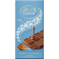 Lindt Schokolade LINDOR Caramel & Salz | 100 g Tafel | Vollmilch-Schokolade mit unendlich zartschmelzender Karamell-Füllung | Schokoladentafel | Schokoladengeschenk