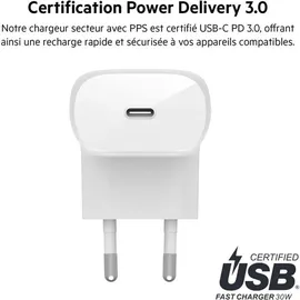 Belkin ladegerät, USB-C) BoostCharge USB-C-PD 3.0-PPS-Ladegerät 30W, Weiß