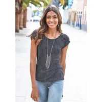 LASCANA Kurzarmshirt Damen schwarz-gemustert, schwarz Gr.32/34