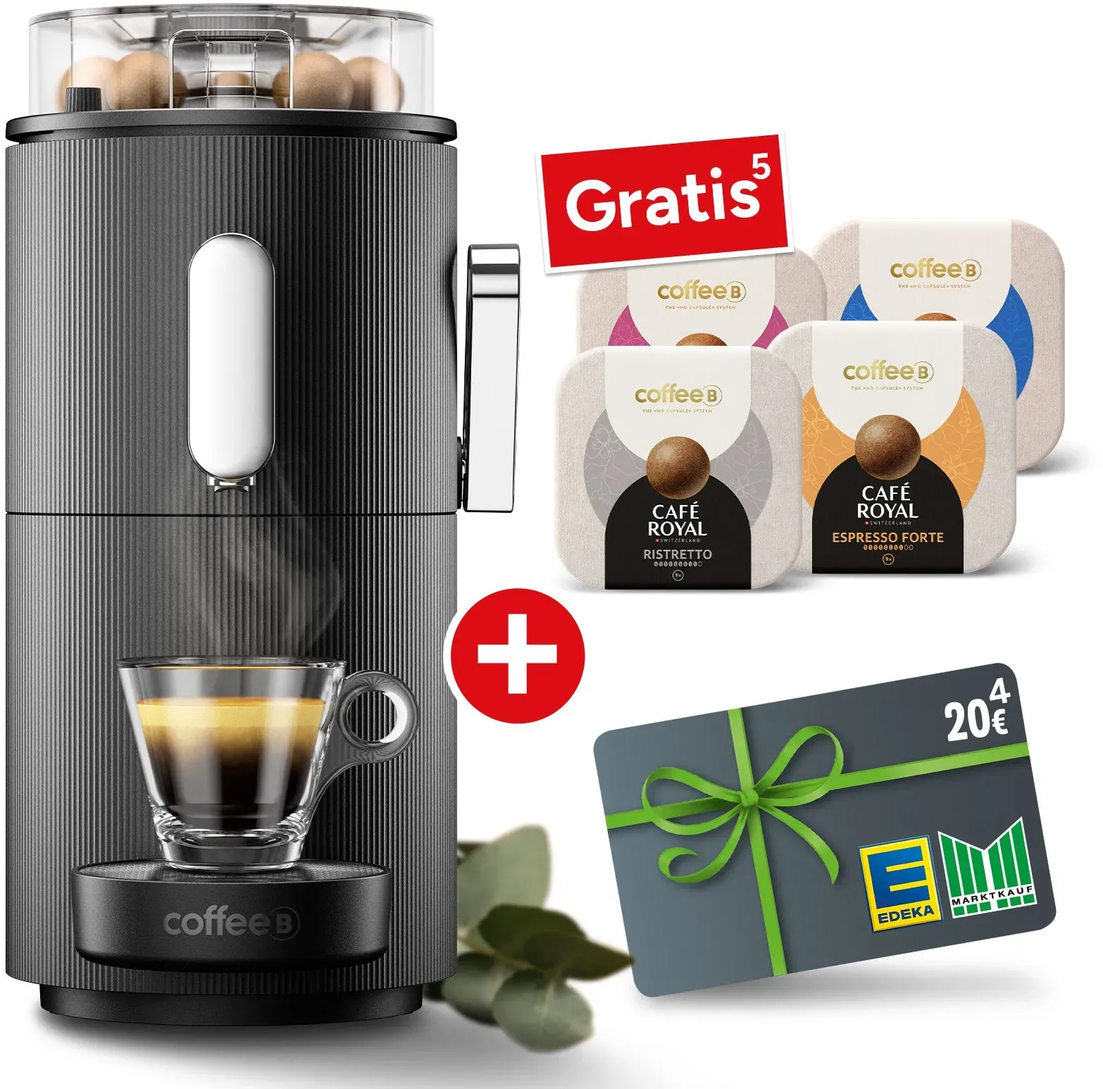 CoffeeB Kaffeemaschine Globe + 4 Gratis Packungen Coffee Balls + 20€ Gutschein