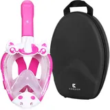 Khroom CO2 sichere Schnorchelmaske für Kinder ab 3 Jahren | geprüft* durch TÜV Rheinland | Vollgesichtsmaske zum Schnorcheln - Seaview Kids | Vollmaske Taucherbrille Tauchermaske (Einhorn Pink+Case)