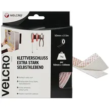 VELCRO Brand VELCRO Marke | Klettband Selbstklebend | Zuschneidbares industrielles extra starkes doppelseitiges selbstklebendes Klettband mit Klettverschluss | Weiß | 50 mm x 2,5 m