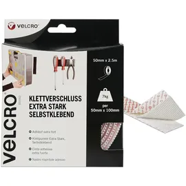 VELCRO Brand VELCRO Marke | Klettband Selbstklebend | Zuschneidbares industrielles extra starkes doppelseitiges selbstklebendes Klettband mit Klettverschluss | Weiß | 50 mm x 2,5 m