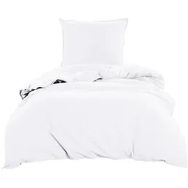 Wometo Bettwäsche Renforce Stone-Washed 135x200 & 80x80 100% Baumwolle - weiß OEKO-TEX modern Used-Look Leinen-Optik