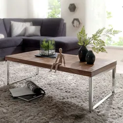 KADIMA DESIGN Couchtisch GUNA Massiv-Holz Sheesham 120cm breit Wohnzimmer-Tisch Design dunkel-braun Landhaus-Stil