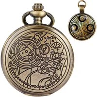 Tiong Doctor Who Taschenuhr mit Bronze-Gehäuse, Quarz, weißes Zifferblatt und Kette, Retro-Stil, Dr Who-Halskettenanhänger, Set-07