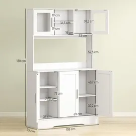 Homcom Küchenschrank Hochschrank Buffetschrank mit Arbeitsplatte 35 x 180 x 108 cm Weiß