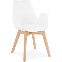 Kadima Design Armlehnstuhl Konferenz & Esszimmer | Kunstleder & Eichenholz Premium | Weiß & Beige | Pflegeleicht & 100kg belastbar | NIVEX Kollektion