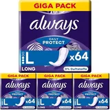 Always Dailies Protect Slipeinlagen Damen, Long, 256 Binden (4x64 Stück Multipack), ohne Duft, atmungsaktiv, flexibel