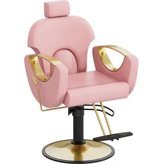 Anunweldo Friseurstuhl, Hydraulisch kippbarer Friseurstuhl, 360-Grad-Drehung, Frisörstuhl für Schönheitssalon Friseursalon (Rosa)