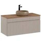 Lomadox - Waschtisch Unterschrank 100 Cm Keramik Aufsatzwaschbecken Iraklio-56-cashmere Kaschmir Eiche Nb. B/h/t Ca. 100,4/60,5/46 Cm