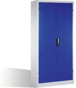C+P Schwerlastschrank mit Drehtüren, 4 Böden und 3 Schübe, H1950xB930xT500mm Front Enzianblau Korpus Lichtgrau