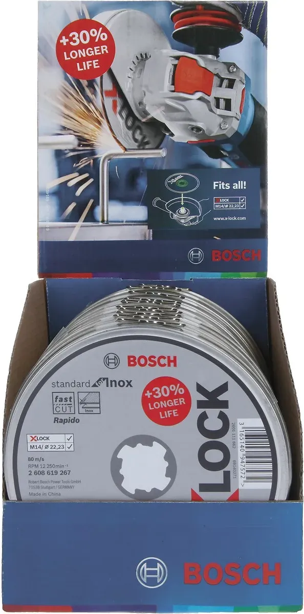 Bosch Professional 10 Stück gerade Trennscheibe Standard (für Inox, X‑LOCK, Ø125 mm, BohrungsØ: 22,23 mm, Dicke:1 mm)