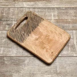 GAUMENKICK Schneidebrett Servierbrett rechteckig Mangoholz natur Griff Serviertablett 36cm