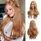 OUFEI Lange Gewellt Erdbeere Blonde Perücken für Frauen Natürliche Synthetische Haare Hitzebeständig Perücken für Tägliche Party Cosplay Tragen-24 Zoll