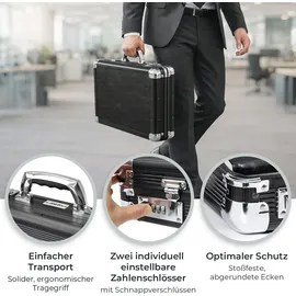 HMF Alu Aktenkoffer Herren mit Zahlenschloss, 45 x 33 x 11 cm Schwarz