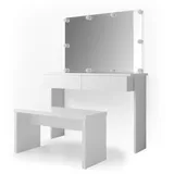 Vicco Schminktisch Azur Weiß Hochglanz inklusive Sitzbank, Spiegel und LED-Lichterkette
