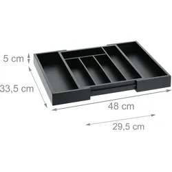 Relaxdays Besteckkasten, ausziehbar, 5 bis 7 Fächer, Schubladen Ordnungssystem, Bambus & MDF, Besteck Organizer, schwarz
