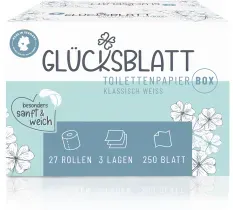 Fripa Glücksblatt Toilettenpapier, weiß, 3-lagig 1802700 , 1 Karton = 27 Rollen à 250 Blatt