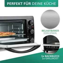 Steinborg Minibackofen 15L 1300 Watt Innenbeleuchtung Timer 90-230°C Schnelles Aufheizen |