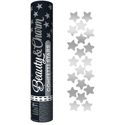 Konfettikanone silber Sterne 30 cm