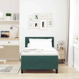vidaXL LED Boxspringbett mit Matratze Dunkelgrün 90 x 190 cm Samt