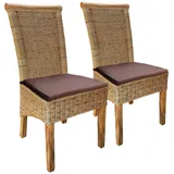 Amago home Esszimmerstühle Set 2 Stück Rattanstuhl Tabacco Perth Rattan Stuhl Korbstuhl nachhaltig Farbe mit Sitzkissen