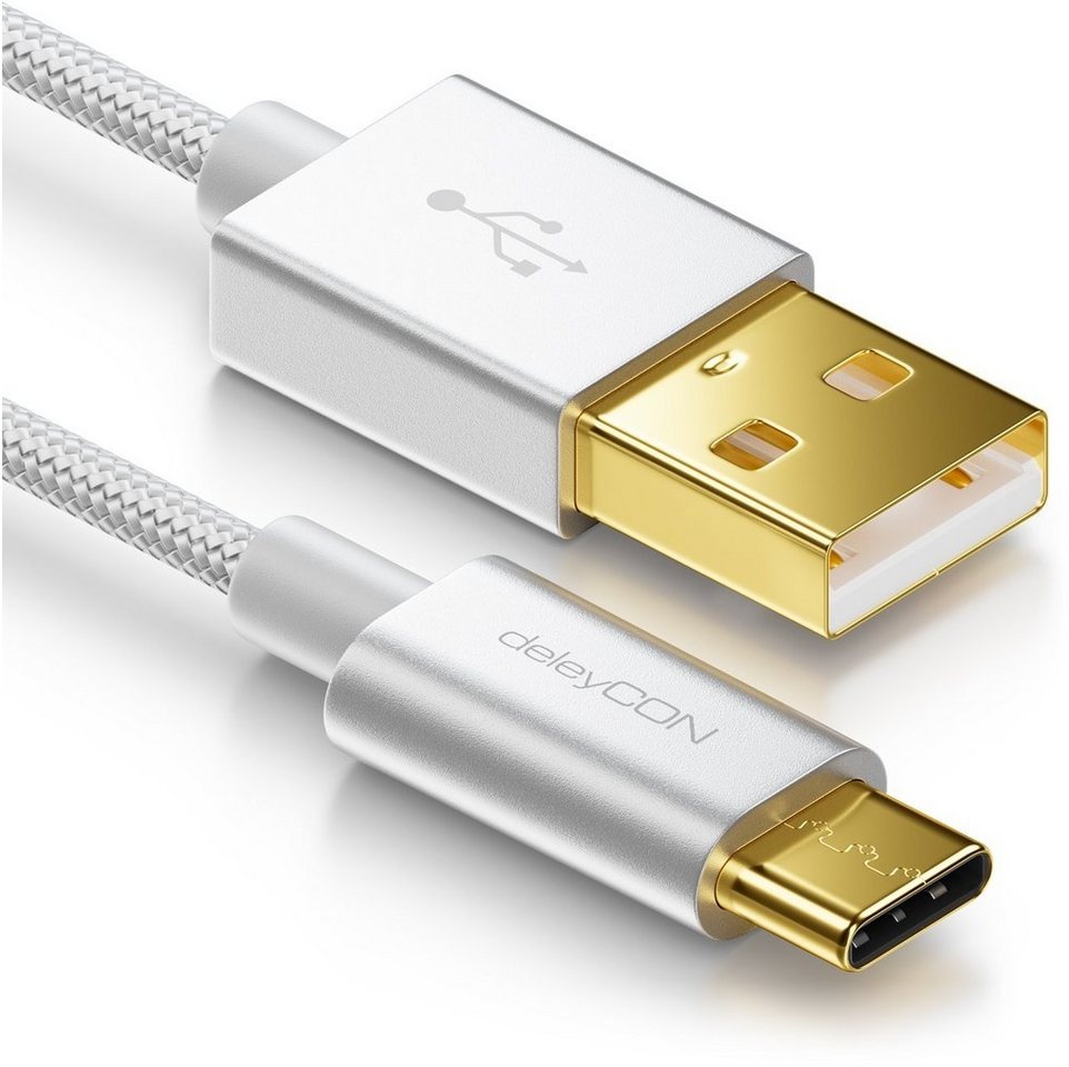 deleyCON deleyCON USB C Kabel 1m Nylon + Metallstecker auf USB 2.0 (Typ-A) - Smartphone-Kabel