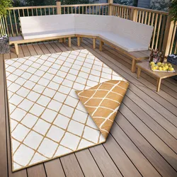 Teppich NORTHRUGS "Malaga Wendeteppich", gelb (ocker), B:160cm H:5mm L:230cm, Kunstfaser, Teppiche, In-& Outdoor, Wetterfest, Balkon, Läufer, Wohnzimmer, Wasserfest