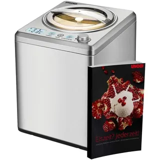 Unold 48980 Eismaschine Profi Plus inkl. Eisbuch mit 101 Rezepten | Speiseeisbereiter 2.5 L, vollautomatischer, selbstkühlender Kompressor, 250 W - Silber