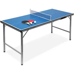 Relaxdays Klappbare Tischtennisplatte, HBT: 71 x 150 x 67 cm, tragbarer Ping Pong Tisch, Netz, Bälle, Schläger, blau