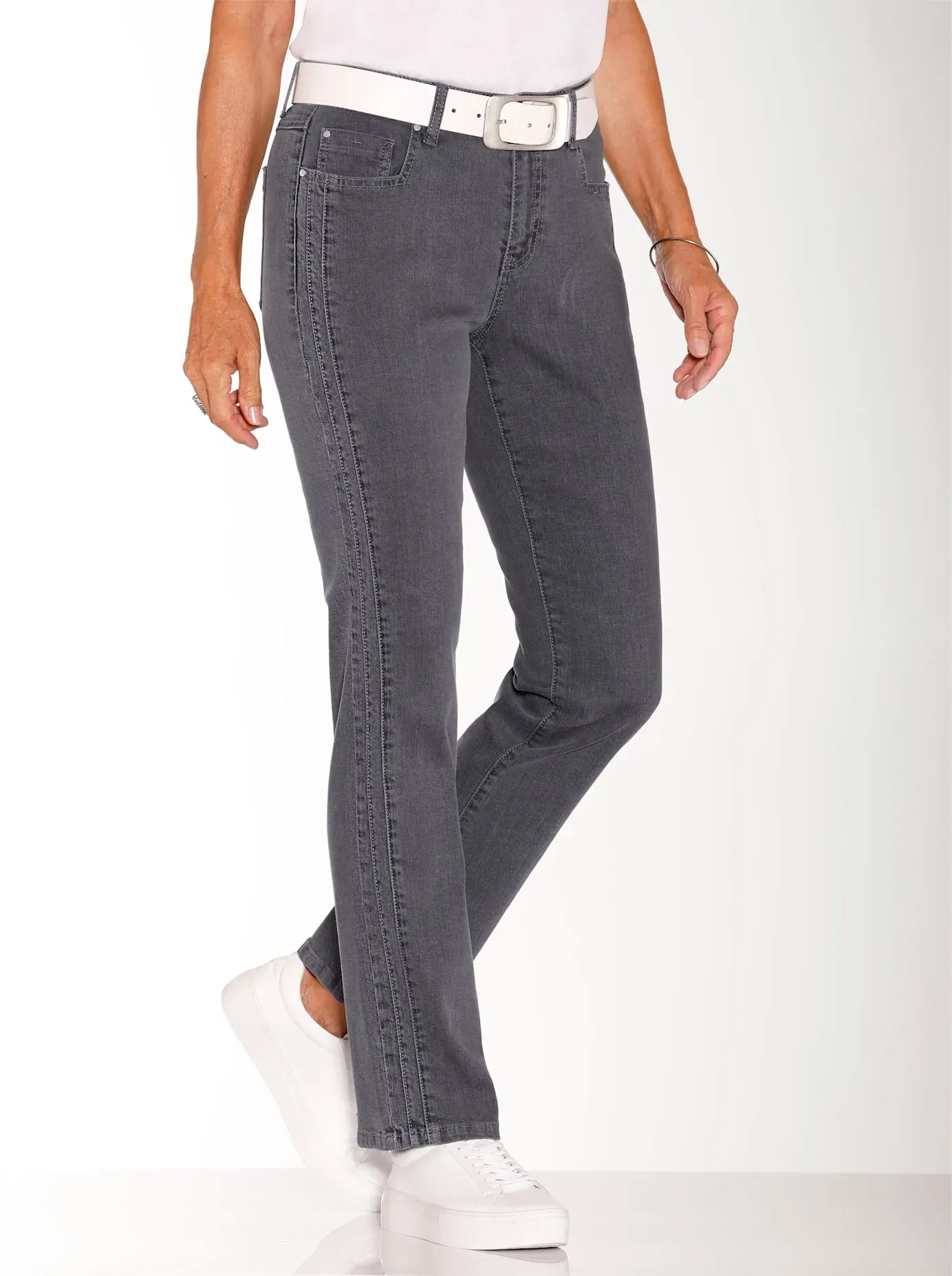 Bequeme Jeans CASUAL LOOKS, Damen, Gr. 54, Normalgrößen, grau (grau denim), 98% Baumwolle, 2% Polyester, unifarben, lang, Jeans