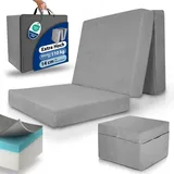 Beautissu Premium XL Klappmatratze 90x200cm Gästebett faltbar inkl. Husse – extra dick 14cm Visco-Matratze optimaler Härtegrad H3 hoher Schlafkomfort – waschbar Gästematratze klappbar – Grau