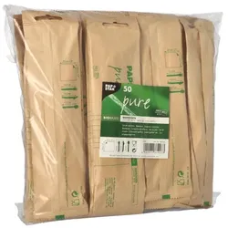 PAPSTAR 50 Bestecksets, Holz "pure" : Messer, Gabel, Löffel, Serviette in Papierbeutel