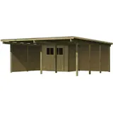 Woodfeeling Karibu Doppelcarport Eco mit integriertem Abstellraum 1-Inkl. Abstellraum (204 x 180 cm), 2 Seitenwänden und 1 Rückwand (Holzcarport)