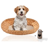 Rohrschneider Hundekorb runder Hundekorb aus geflochtener Wasserhyazinthe, Hundebett, herausnehmbares Kissen, gemütliches Sofa für kleine und große Hunde beige 62 cm x 62 cm
