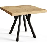 Quadratischer Esszimmertisch RICO, ausziehbarer Tisch, Größe: 100-200X100X77 cm, Wohnzimmertisch Farbe: LANCELOT, mit Holzbeinen in Farbe Schwarz - Hellbraun/Schwarz