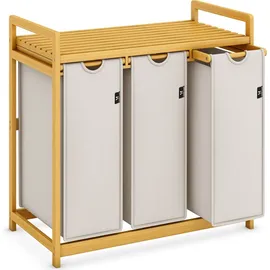 ADEL DREAM AdelDream Wäschekorb 150L, 3 Fächer Wäschesammler mit Bambusrahmen,