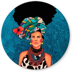 K&L Wall Art Glasbild »Glasbild«, Ø 50 cm, Retro Deko Hülya Vintage Lady blau