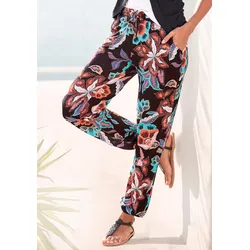 Jerseyhose VIVANCE, Damen, Gr. 38, N-Gr, schwarz (schwarz, bedruckt), Jersey, Obermaterial: 100% Viskose, geblümt, modisch, figurumspielend lang, Hosen, mit großem Blumendruck und Taschen, Jerseyhose, elastisch