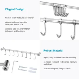 Intirilife Hängeleiste mit 8 Haken - 47.7 x 3.4 x 2.2 cm Kochen, Küchenhelfer, Sonstige Küchenhelfer