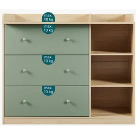 [en.casa] Wickelkommode Beldinupp mit abnehmbarer Wickelaufsatz 93 x 110 x 55 cm Eicheoptik / Grün
