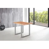 Esstisch Baumkante massiv Akazie natur 120 x 80 U-Gestell silber LUBIN - Naturbelassen