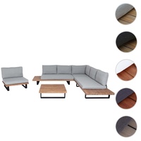 Mendler Garten-Garnitur mit Sessel HWC-H54, Lounge-Set Sofa, Spun Poly Akazie Holz MVG Aluminium - hellbraun, Polster hellgrau