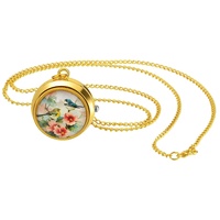 JewelryWe Taschenuhr Damen Vintage Vögel und Blumen Analog Quarz Uhr mit Halskette Kette Kettenuhr Gold Unisex