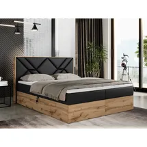 MKS Meble Boxspringbett 160x200 mit Bettkasten, Polsterbett 160x200 mit Matratze H4, Boxspringbett 160x200 mit Kopfteil, Boxspringbett mit Massivholz - Gunar... - Schwarz