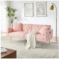MODFU Schlafsofa Platzsparende Lösung für kleine Wohnungen: 2-Sitzer-Sofa, Set 1 Teile, Mit verstellbarer Rückenlehne aus weichem Teddy-Stoff, 177x78x74 cm rosa
